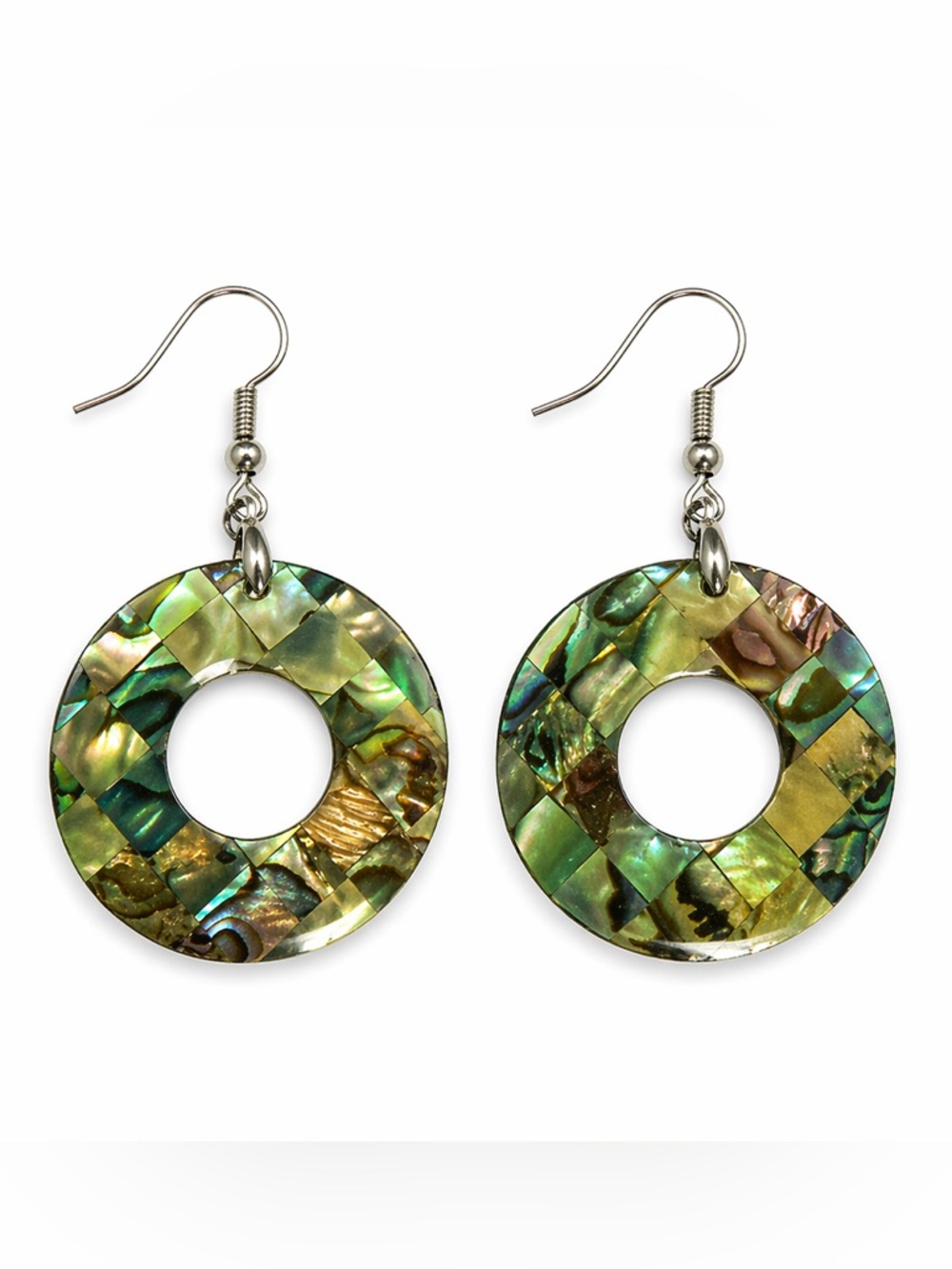 Abalone Shell Mosaic Drop Earrings - Green